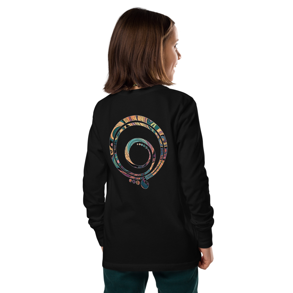 Long Sleeve Tee with Peace and Gratitude Symbols, Colorful Design, Youth Shirt, Kids Shirt, Peace Sign Shirt, Thankful Tee, Spiritual