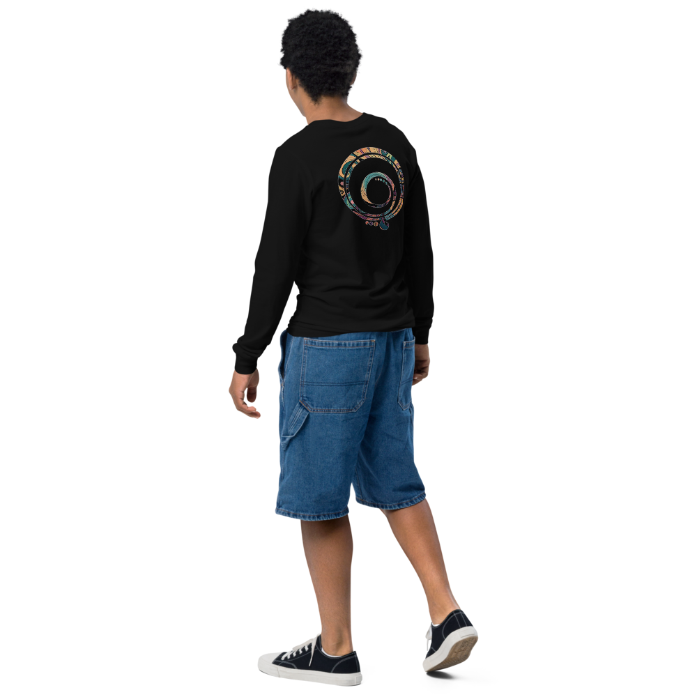 Long Sleeve Tee with Peace and Gratitude Symbols, Colorful Design, Youth Shirt, Kids Shirt, Peace Sign Shirt, Thankful Tee, Spiritual