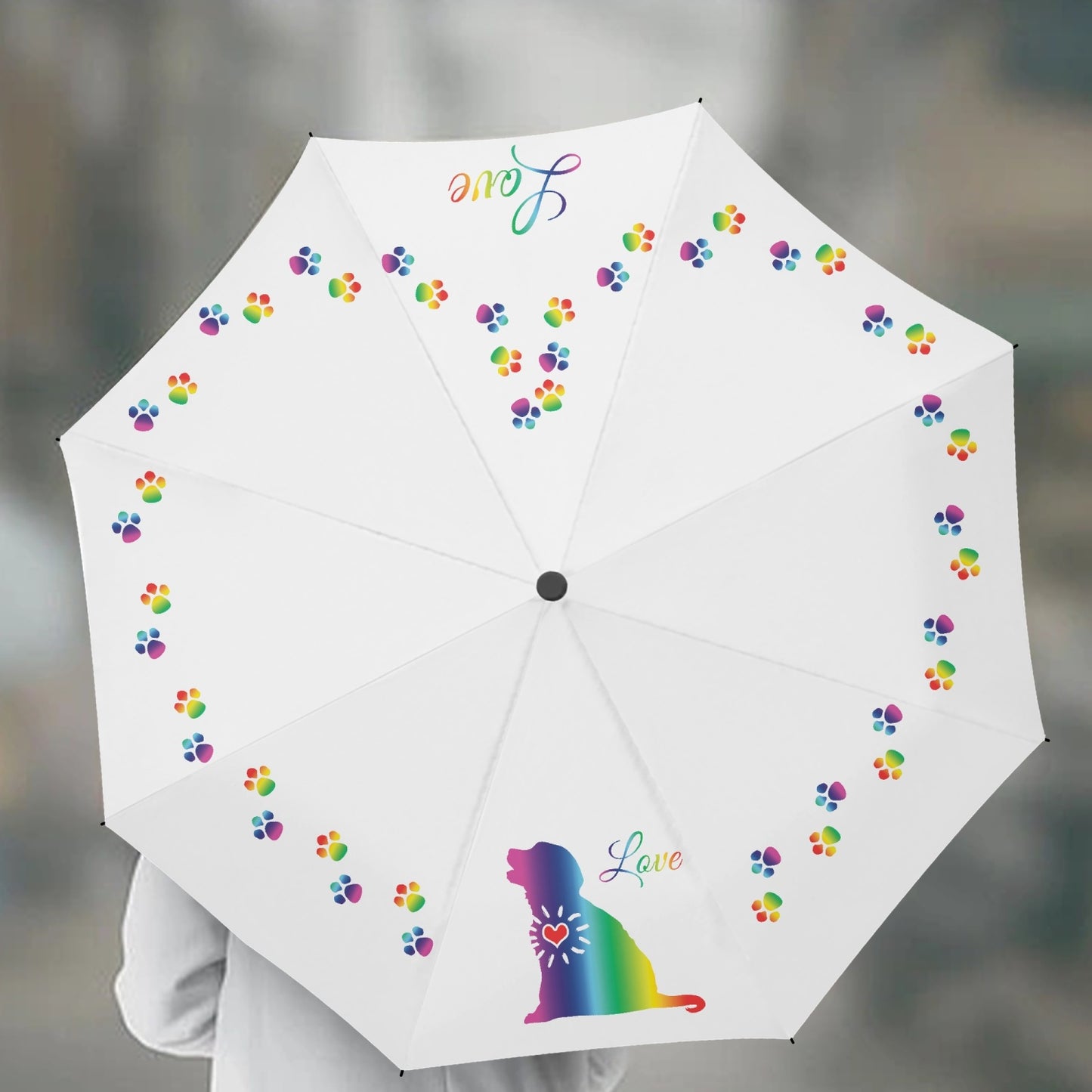 Rainbow Puppy Love Paws Automatic UV Protection Umbrella