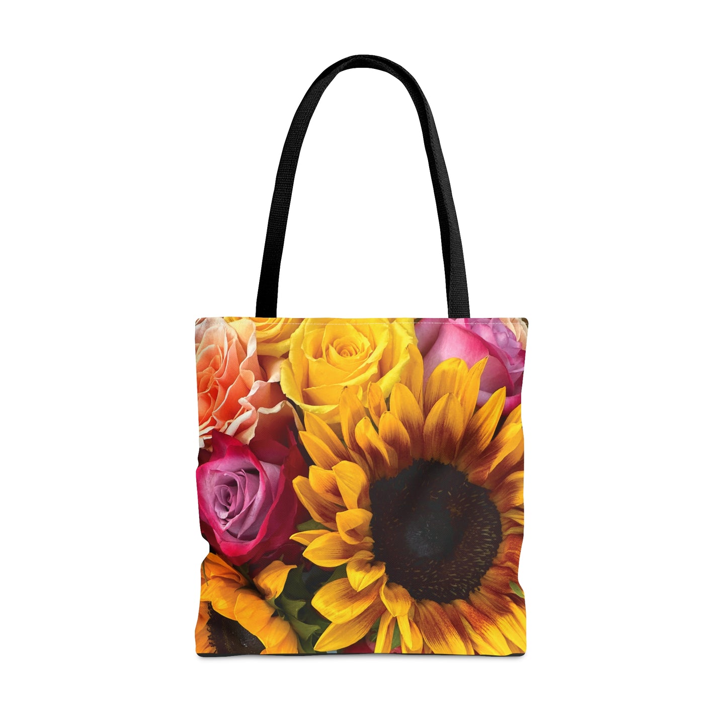 Floral Harmony Tote Bag, Sunflower And Roses Tote, Reusable Gift Bag