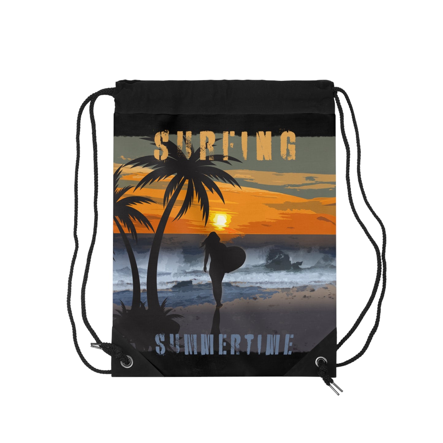 Surfing Summertime Premium Drawstring Bag, Reusable Gift Bag, Summer Beach Vibes