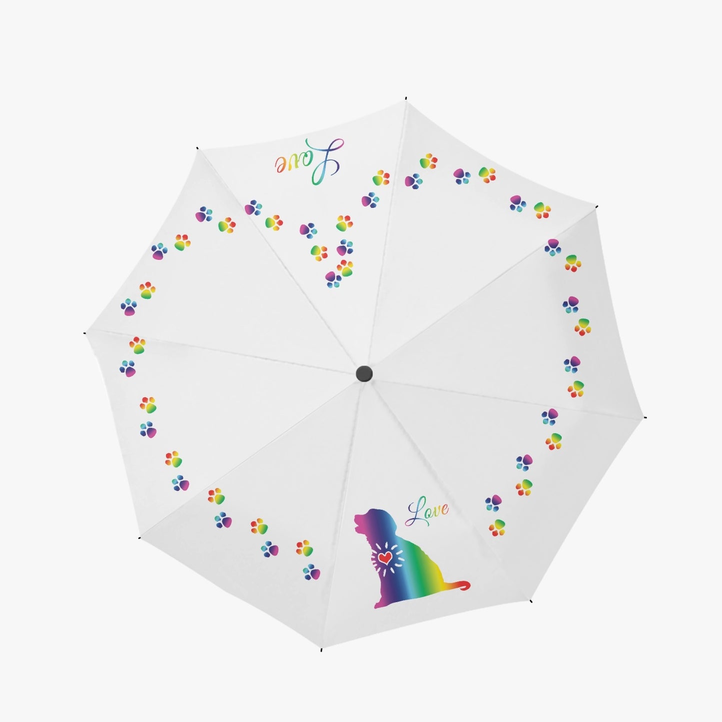 Rainbow Puppy Love Paws Automatic UV Protection Umbrella