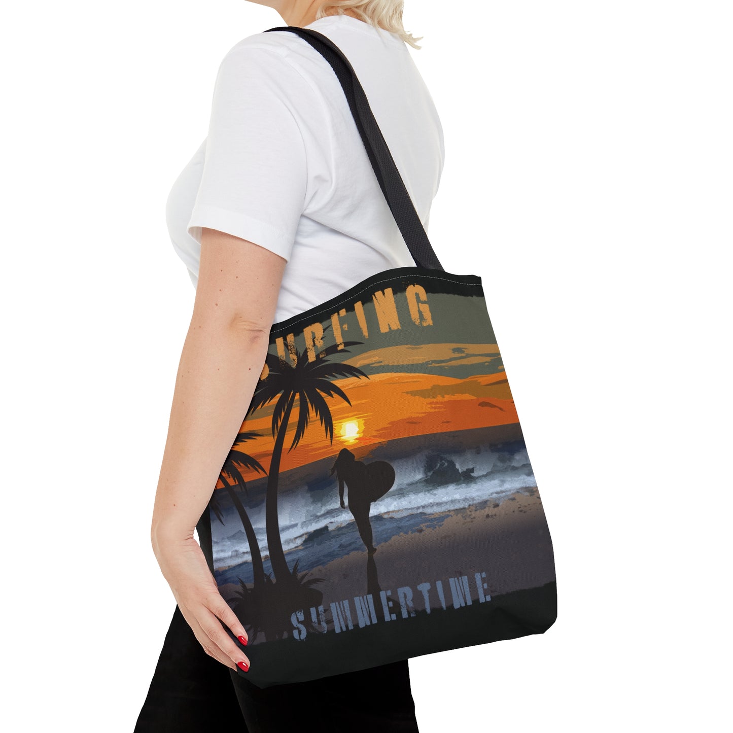 Surfing Summertime Tote Bag, Reusable Gift Bag, Summer Beach Vibes