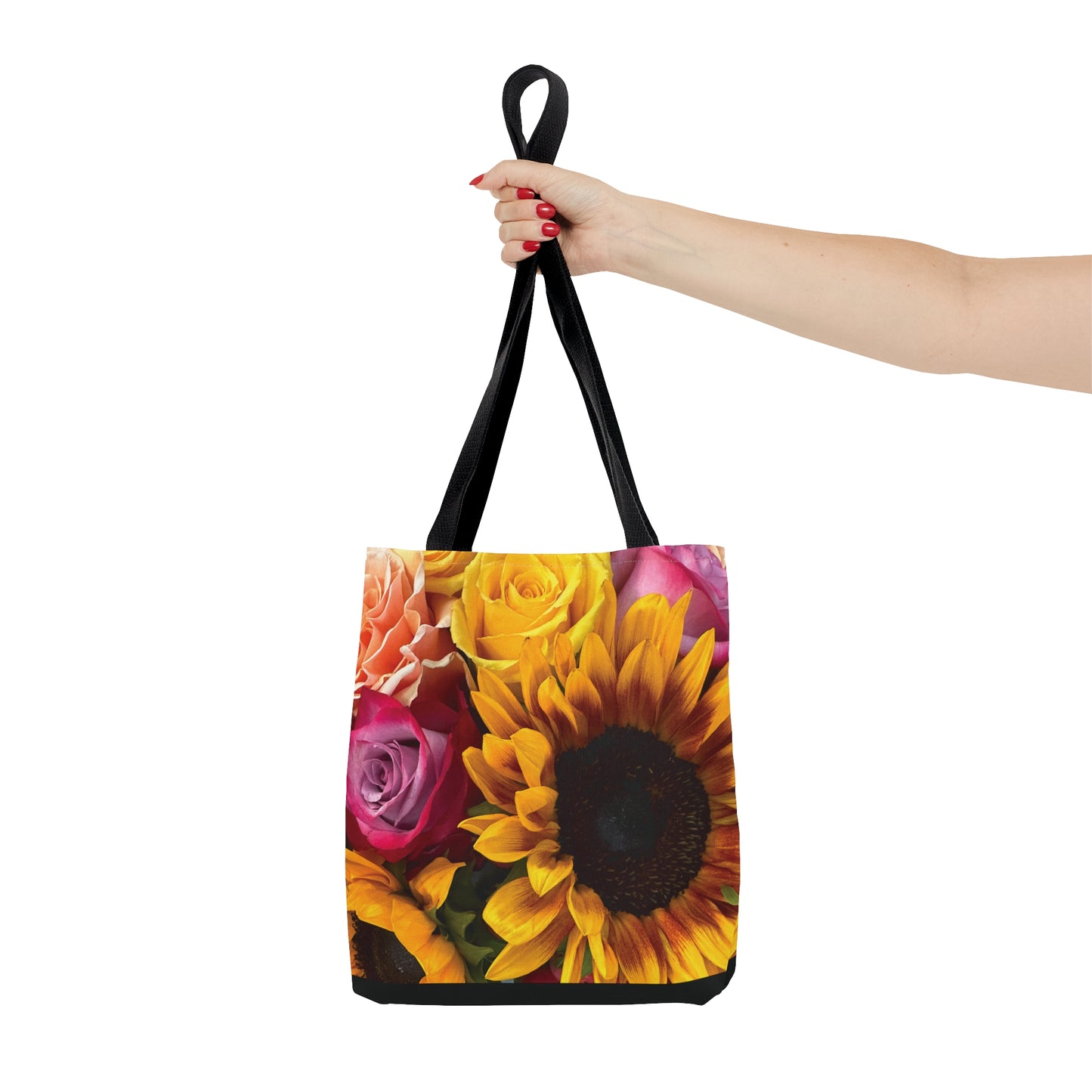 Floral Harmony Tote Bag, Sunflower And Roses Tote, Reusable Gift Bag