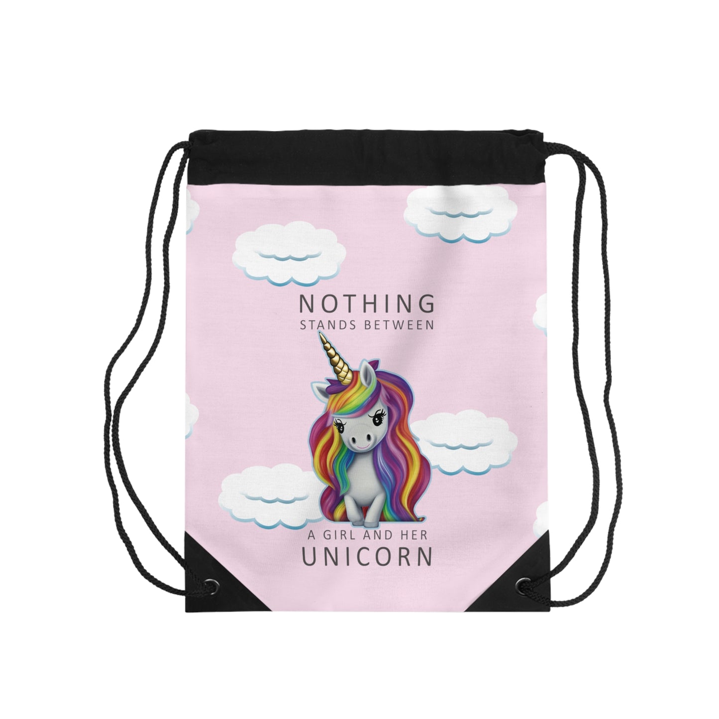 TPink Unicorn Premium Drawstring Bag, Nothing Stands Between A Girl And Her Unicorn