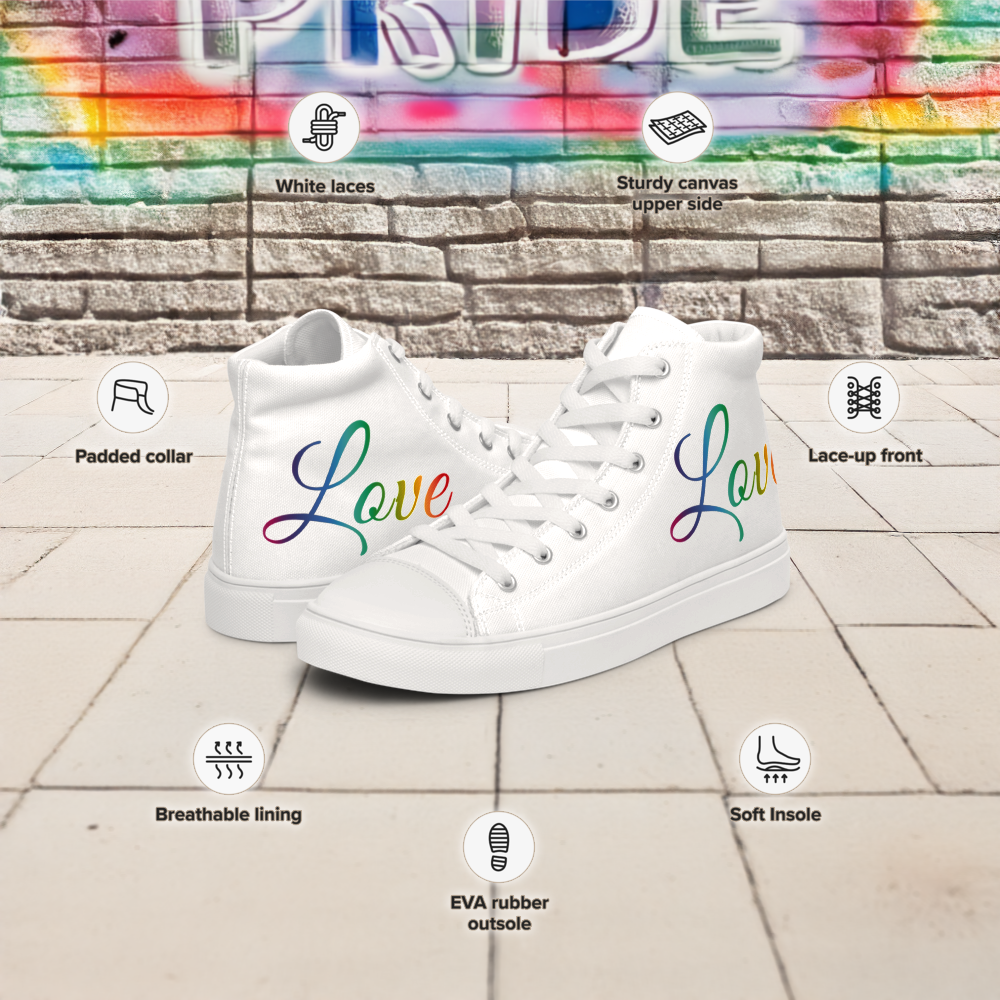 Rainbow Love LGBTQ+ Women’s high top canvas shoes